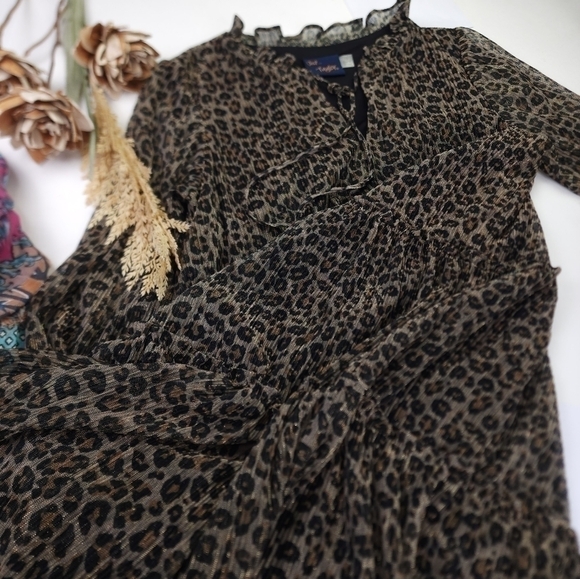 New Just Taylor Gold Metallic Leopard Print Dress Size 12 - Picture 5 of 12